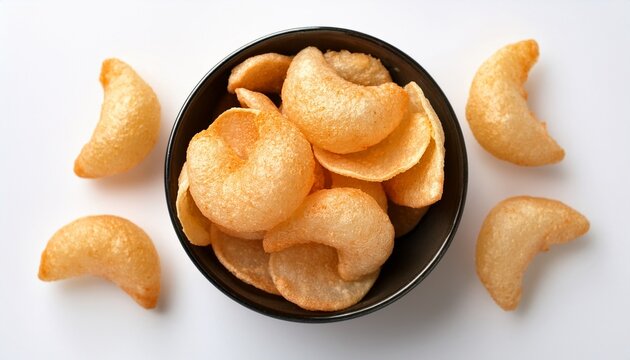 crispy shrimp chips on a white background prawn cracker krupuk in a bowl top view
