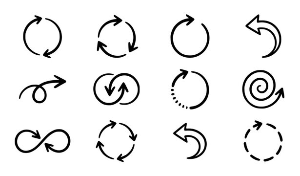 Circular Rotation and Process Arrow Sketch Icons Collection