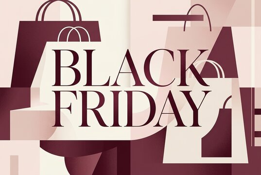 Black Friday lettering appears over shopping bags in a retail promotion graphic, presenting a shopping event associated with the late November sales period