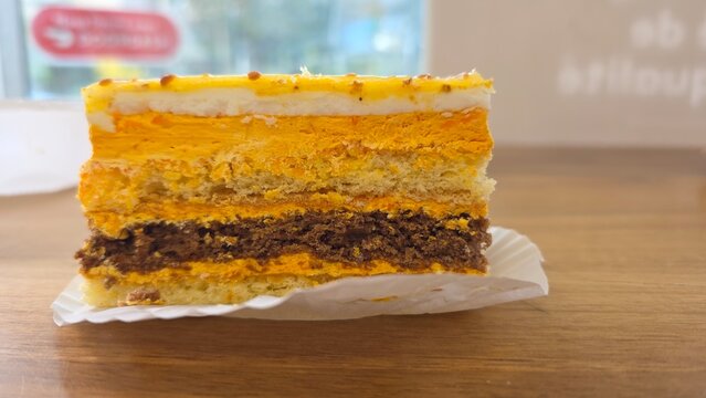 piece of cake on a plate. slice of cake