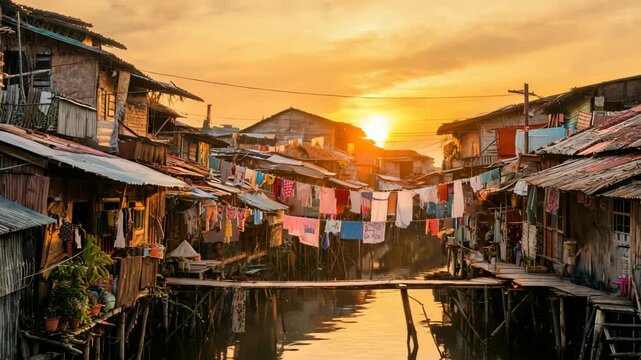 evening sunlight over a densely built community in the philippines