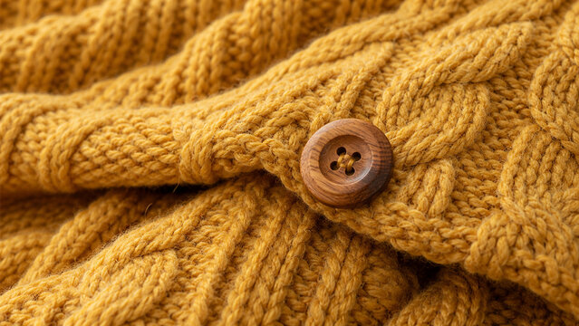 Soft wool knit fabric with a single wooden button