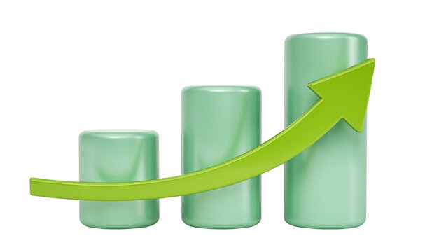 Green arrow graph showing upward trend, isolated on transparent background