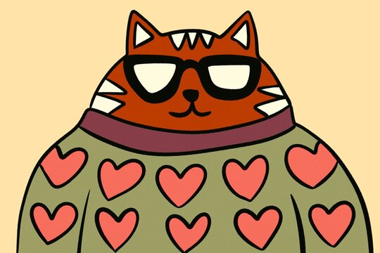 Cool cat avatar with heart sweater for Valentine's Day