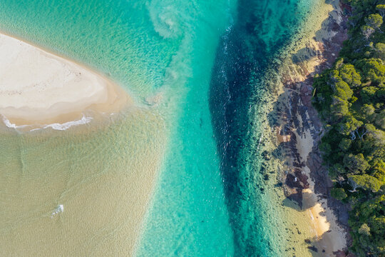 Aerial view of turquoise coastline near Merimbula Australia