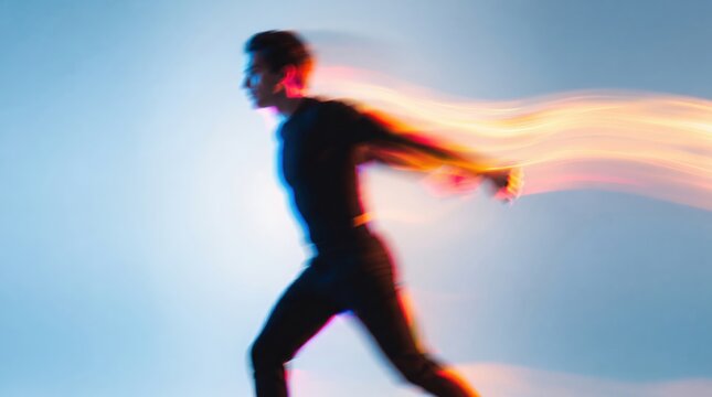 Dynamic Runner in Motion With Yellow Trail Effects in the Background