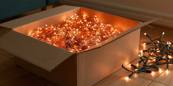 Open Box of Glowing String Lights