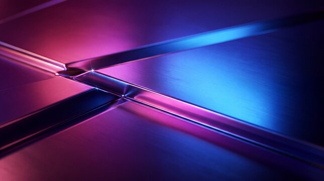Abstract Futuristic Metallic Surface with Pink and Blue Neon Lighting