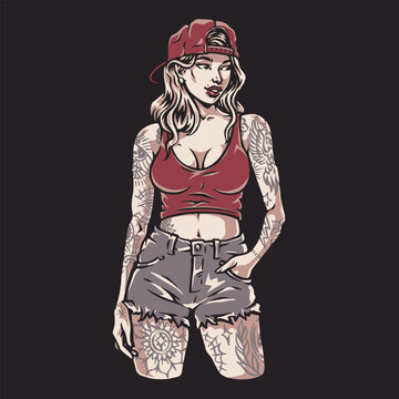 Tattooed girl in red cap