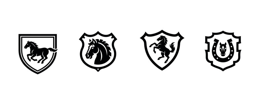 Horse shield emblems black silhouettes on a white background