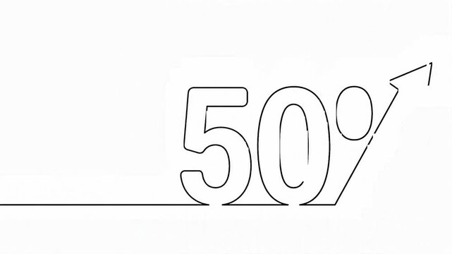 Continuous Line Drawing of 50 Percent Growth with Upward Arrow