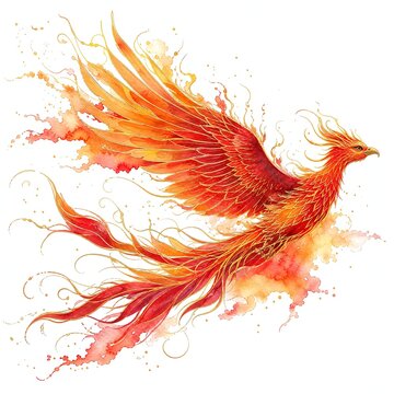 Gliding Phoenix Side View With Long Ribbon Tail Feathers