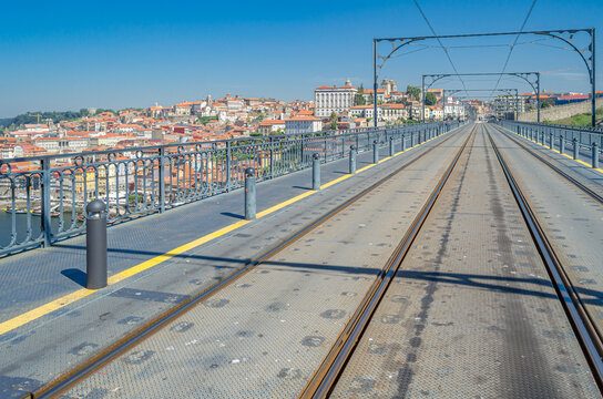 Upper deck of Dom Luis I Bridge in Porto, Portugal