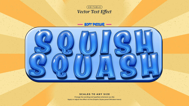 Squish Squash Wobbly Blue Jelly Panel Text Effect over Sunburst Rays