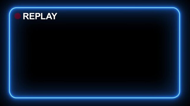 Neon glowing blue color replay screen or red button and isolated on a transparent background. motion graphic of a replay concept. 4k animation motion video