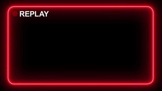 Neon glowing red color replay screen or red button and isolated on a transparent background. motion graphic of a replay concept. 4k animation motion video