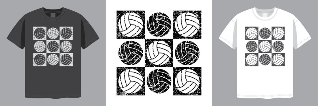 Volleyball Checkered Design. Sports Concept. Distressed Grunge Style. T-shirt design. Laser Engraving. Vector illustration.