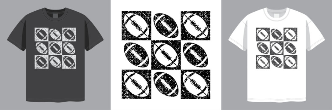 American Football Checkered Design. Sports Concept. Distressed Grunge Style. T-shirt design. Laser Engraving. Vector illustration.