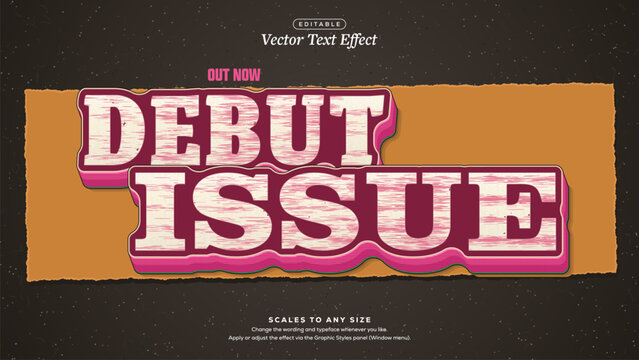 Debut Issue Plum and Pink Zine Text Effect on Torn Orange Paper