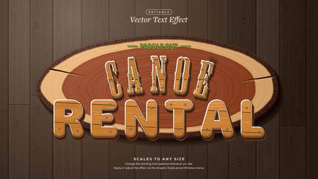 Canoe Rental Text Effect with Nailed Wood Letters on Oval Log Plate