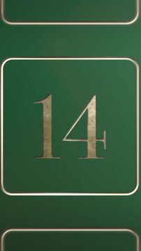 Advent calendar door 14 opening green screen green and gold vertical