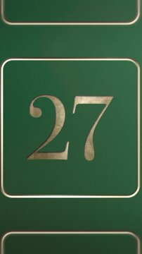 Advent calendar door 27 opening green screen green and gold vertical