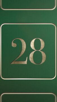 Advent calendar door 28 opening green screen green and gold vertical