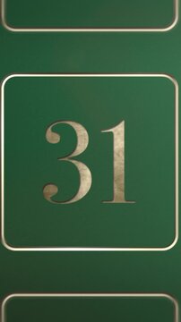 Advent calendar door 31 opening green screen green and gold vertical