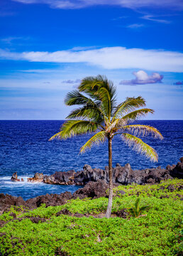 Waianapanapa Black Sand Beach on the north shore of Maui, Hawaii