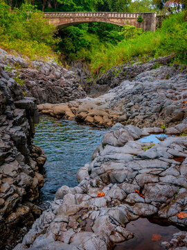 Bridge over Palikea Stream at the Seven Sacred Pools near Hana, Maui, Hawaii