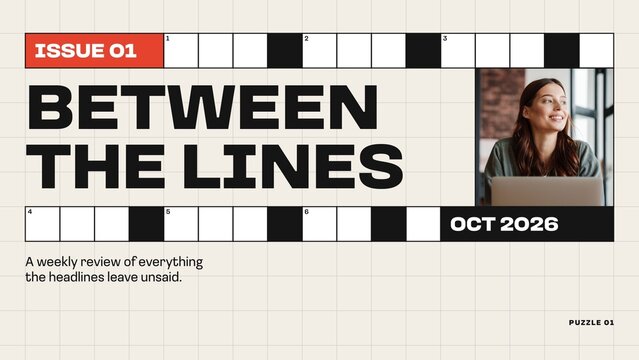 Crossword Slides / Bold Editorial Headline Between Numbered Crossword Rows for Magazine Covers, Weekly Reviews and Social Media / Horizontal / Part 01