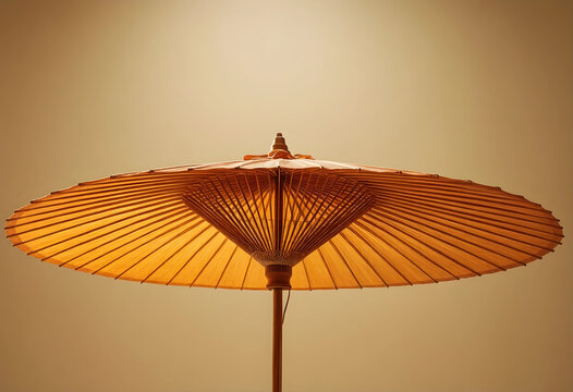 traditional asian paper umbrella, travel and culture concept, minimalist oriental design with bamboo frame and warm golden light for summer vacation