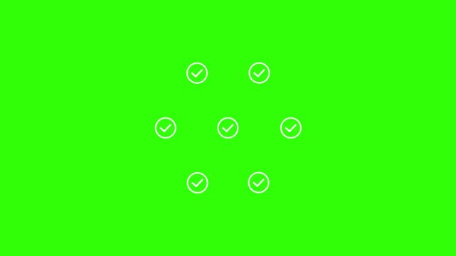 White Checkmark Icons Forming a Geometric Pattern on Green Screen
