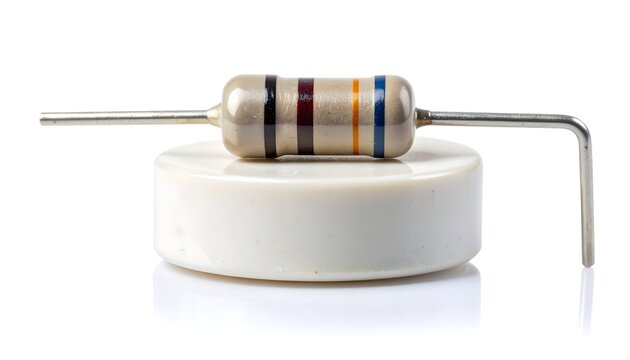 Vintage electronic carbon film resistor mounted on ceramic base isolated on white background
