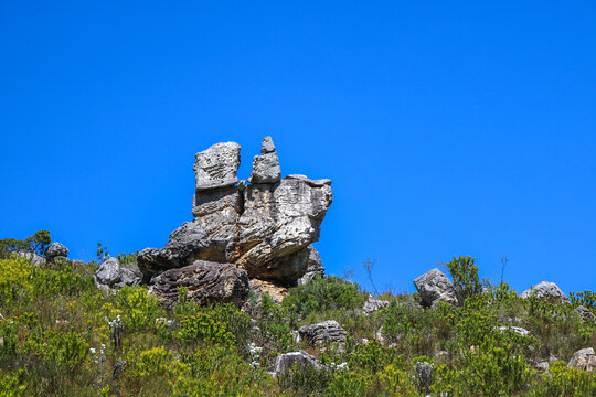 Dramatic Natural Rock Formation on a Mountain Hillside in Cape Town
