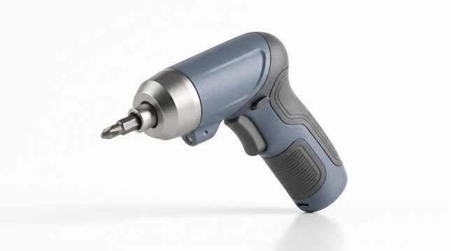 Sleek modern cordless electric screwdriver tool isolated on bright white background for home repair and diy projects
