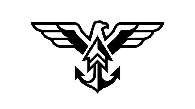 Minimalist graphic emblem featuring a stylized eagle combined with a marine anchor.