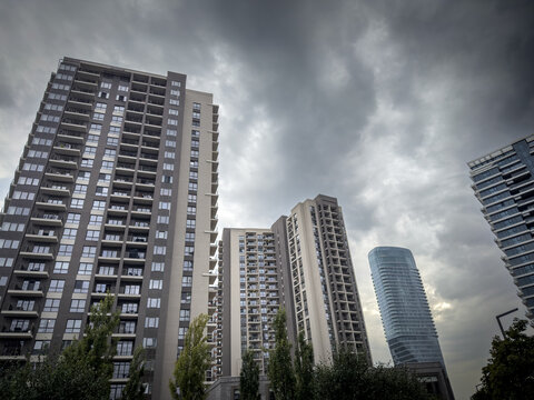 Modern residential towers at Belgrade Waterfront, or Beograd na vodi, show a luxury redevelopment associated with controversy over urban planning, transparency and public interest in belgrade, serbia.