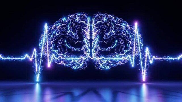 Human brain made of electrical energy with pulse waves