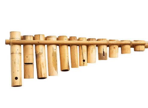 Bamboo pan flute with graduated pipes on a transparent background
