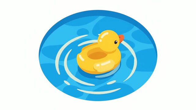 Inflatable float shaped like a yellow duck bobs gently on bright blue water ripples.