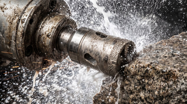 Industrial Drill Operating on Stone Material 
