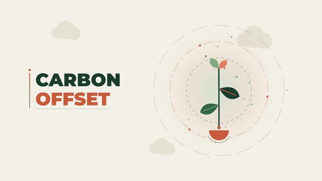 Animated green plant graphic with sustainability text concept