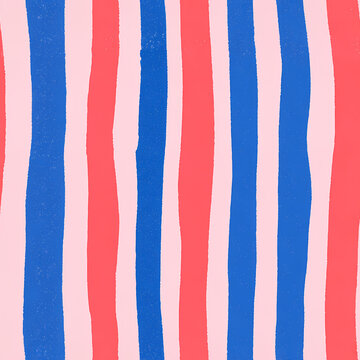 Seamless pattern of irregular red, blue and pale pink vertical stripes. Hand painted texture and repeating abstract design. Colorful background for fabric, wallpaper and wrapping paper.