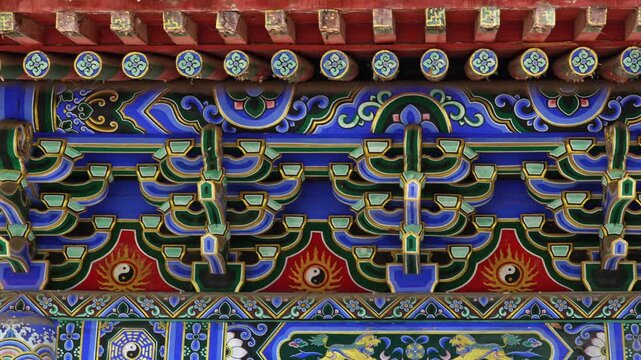 traditional chinese dougong bracket with colorful temple architectural painting