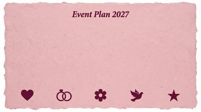 Event Plan 2027 concept featuring pink textured paper background and copy space for annual planning strategy presentation cover or website banner template