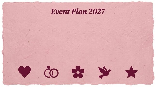 Event Plan 2027 strategy on pink handmade paper texture with blank copy space for corporate event planning presentation cover website banner design