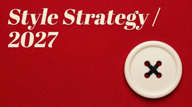Style Strategy 2027 creative fashion business plan template showing a white button on vibrant red wool felt textile background with copy space for corporate presentation slides