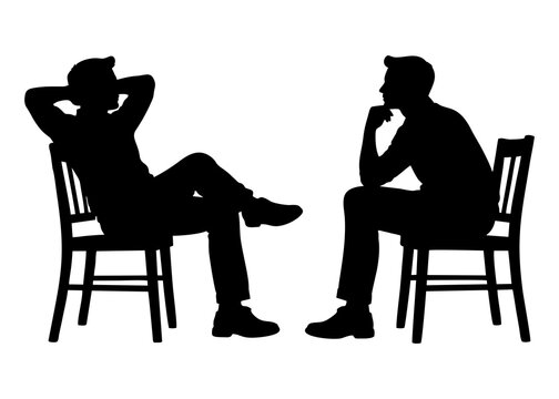SILHOUETTE OF TWO MEN SITTING ON CHAIRS
