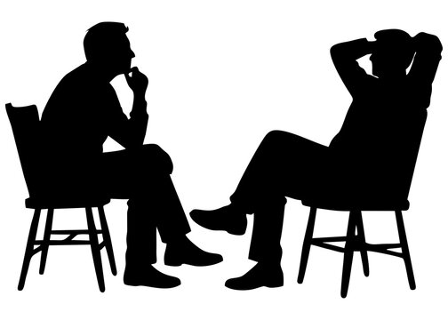SILHOUETTE OF TWO MEN SITTING ON CHAIRS